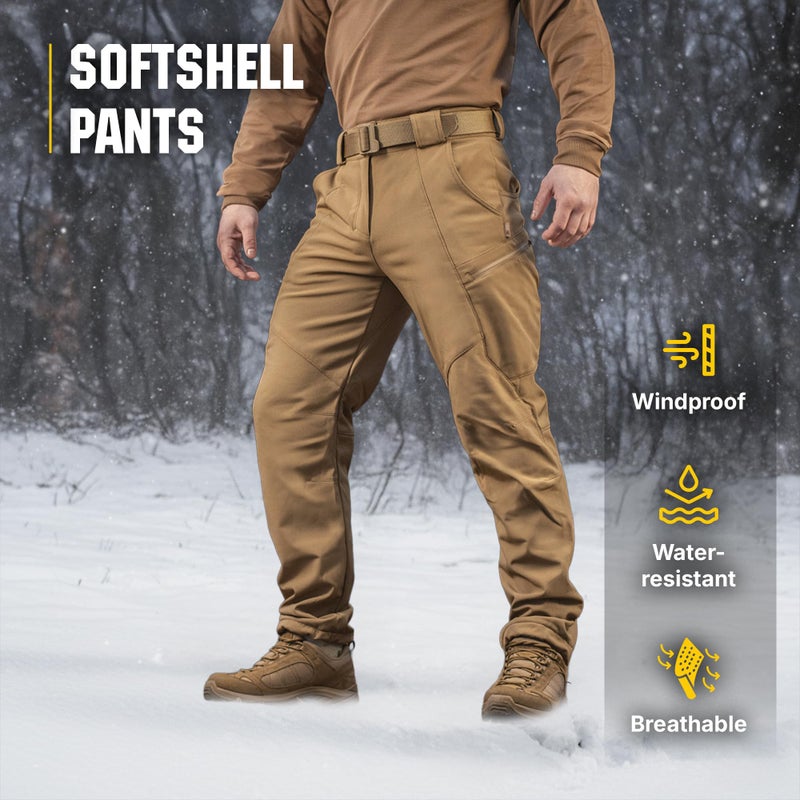 M-Tac Menâ€™s Winter Tactical Work Pants - Thermal Softshell Fleece Lined Cargo Pants for Cold Weather & Outdoor Use (Coyote, XXL) - Image 2